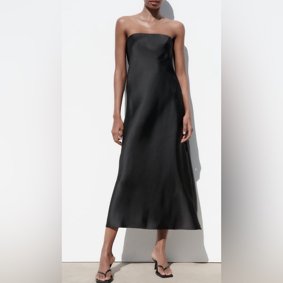 Zara Dresses & Skirts - Zara strapless satin effect midi dress NWT